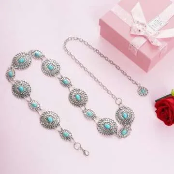 Topbuti Western Metal Oval Concho Chain Belt for Women