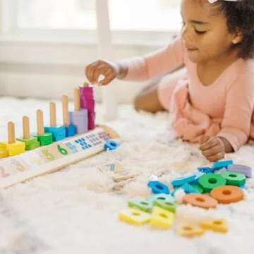 Melissa & Doug Counting Shape Stacker - Wooden Educational Toy With 55 Shapes and 10 Number Tiles