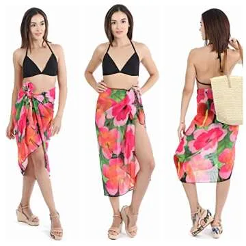 Ayliss Womens Swimwear Chiffon Cover up Solid Color Printed Beach Sarong Swimsuit Wrap Skirt Bathing...