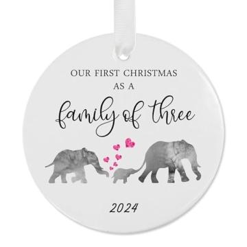 Our First Christmas as a Family of 3 Elephant 2024 Christmas Ornament Growing Family of 3 Baby Showe...