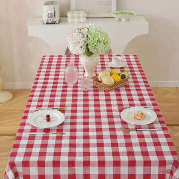 Alsoo Red Checkered Tablecloth Rectangle Cotton Linen Fabric Gingham Table Cloth Buffalo Plaid Valen...
