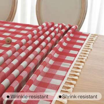 Alsoo Red Checkered Tablecloth Rectangle Cotton Linen Fabric Gingham Table Cloth Buffalo Plaid Valentines Day Table Cover with Tassel Washable for Kitchen Dining Picnic, Red White, 55X75''