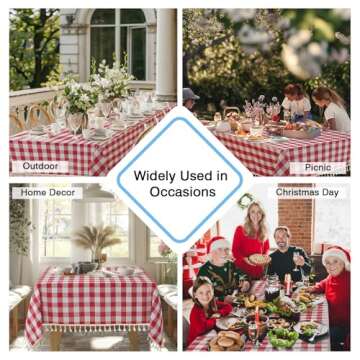 Alsoo Red Checkered Tablecloth Rectangle Cotton Linen Fabric Gingham Table Cloth Buffalo Plaid Valentines Day Table Cover with Tassel Washable for Kitchen Dining Picnic, Red White, 55X75''