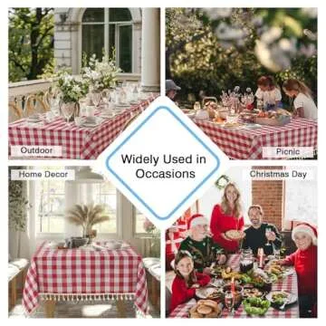 Alsoo Red Checkered Tablecloth Rectangle Cotton Linen Fabric Gingham Table Cloth Buffalo Plaid Valentines Day Table Cover with Tassel Washable for Kitchen Dining Picnic, Red White, 55X75''
