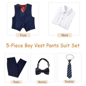 Boys Suit Size 8 Kids Navy Blue Suits for Boys Toddler Suit Set First Communion Suit Ring Bearer Chr...