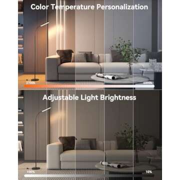 tigial LED Floor Lamp with Remote Control Foot Switch for Living Room, Stepless Adjustable Colour Temperature Brightness Standing Lamp with Timer, Eye Caring Tall Lamp Reading for Bedroom,Office