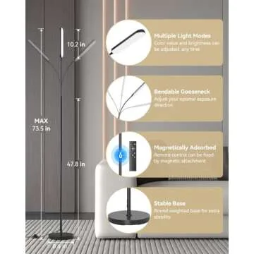 tigial LED Floor Lamp with Remote Control Foot Switch for Living Room, Stepless Adjustable Colour Temperature Brightness Standing Lamp with Timer, Eye Caring Tall Lamp Reading for Bedroom,Office