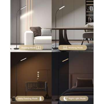 tigial LED Floor Lamp with Remote Control Foot Switch for Living Room, Stepless Adjustable Colour Temperature Brightness Standing Lamp with Timer, Eye Caring Tall Lamp Reading for Bedroom,Office