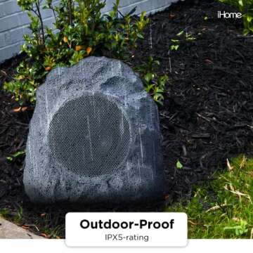iHome IHRK-400-PR Wireless Outdoor Rock Speakers - Bluetooth 5.0, Waterproof IPX5, TWS Stereo Pairing, Portable for Garden & Patio, 10Hr Battery