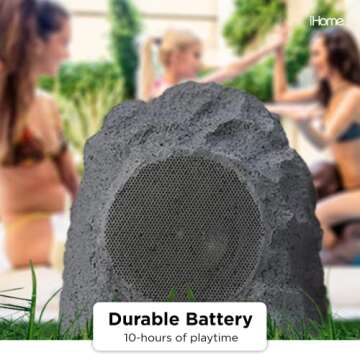 iHome IHRK-400-PR Wireless Outdoor Rock Speakers - Bluetooth 5.0, Waterproof IPX5, TWS Stereo Pairing, Portable for Garden & Patio, 10Hr Battery