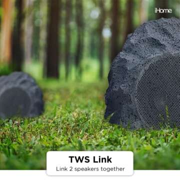 iHome IHRK-400-PR Wireless Outdoor Rock Speakers - Bluetooth 5.0, Waterproof IPX5, TWS Stereo Pairing, Portable for Garden & Patio, 10Hr Battery