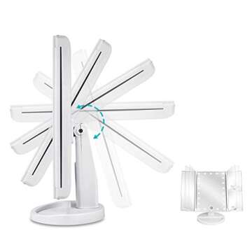 deweisn Floor Mount Tri-Fold Lighted Vanity Mirror with 21 LED Lights, Touch Screen and 3X/2X/1X Magnification, Two Power Supply Modes Make Up Mirror,Travel Mirror