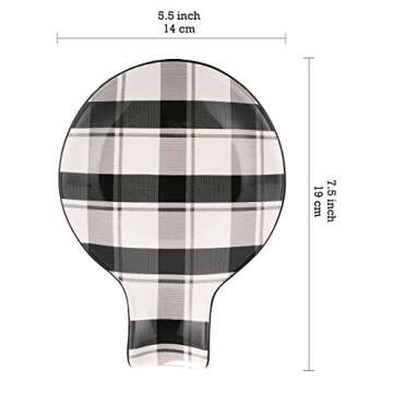 Bico Plaid Check Black and White Ceramic Spoon Rest, Dishwasher Safe