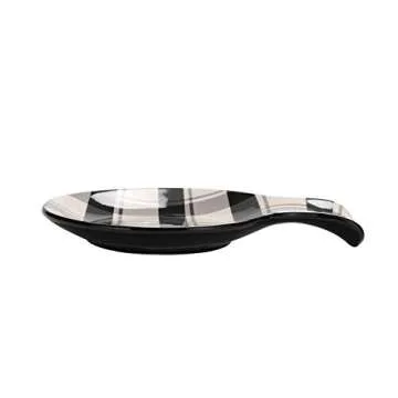 Bico Plaid Check Black and White Ceramic Spoon Rest, Dishwasher Safe