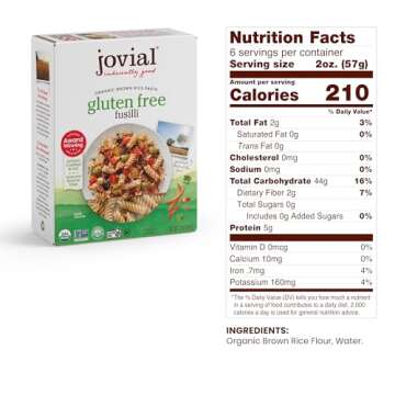 Jovial Whole Grain Brown Rice Pasta Variety Pack (Mafalda, Farfalle, Elbows, Fusilli, Casarecce, Penne) - Organic Whole Grain Brown Rice Pasta, Gluten Free, Dairy Free, Made in Italy - 12 Oz, 6 Pack