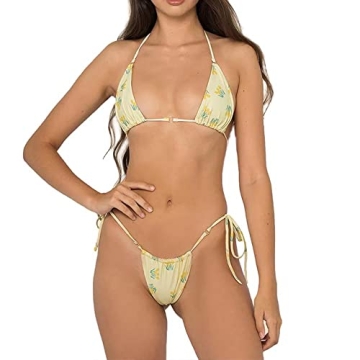 Womens Floral Bikini Set Sexy Thong Swimsuits Color Block Bandeau