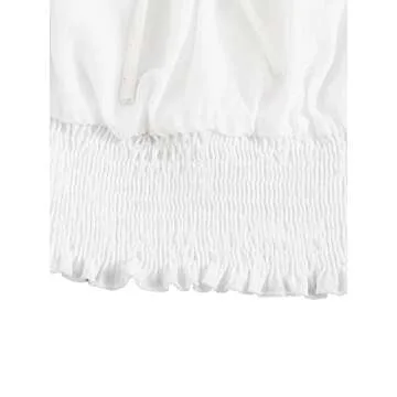 Floerns Women's Off The Shoulder Tie Neck Blouse Shirred Crop Top White M