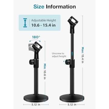 InnoGear Desktop Microphone Stand, Upgraded Adjustable Table Mic Stand with Mic Clip and 5/8" Male to 3/8" Female Screw for Blue Yeti Snowball Spark & Other Microphone