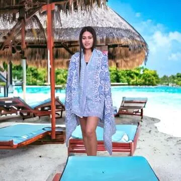 Elegant Swimsuit Coverup for Women | Stylish Beach Cover Ups for Women, 100% Cotton Hand Block Print White Sarong Wraps, Kimonos for Women & Resort Wear Pareo For Women (White 1)