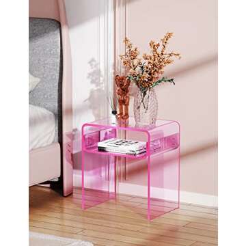 solaround Clear Acrylic End Table 2-Tier Bedside nightstand for Living Room Bedroom Home Decor (Pink...