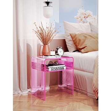 solaround Clear Acrylic End Table 2-Tier Bedside nightstand for Living Room Bedroom Home Decor (Pink)