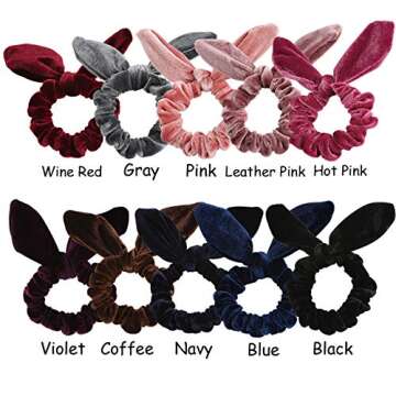 WillingTee 15pcs Women's Hair Scrunchies Velvet Scrunchy Rabbit Ear Elastic Hair Bands Chiffon Rabbit Ear Hair Scrunchies Elastic Hair Ties for Girls and Women