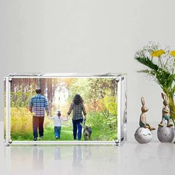 Boxalls 5x7 Inches Acrylic Picture Frame, Double Sided Clear Frameless Photo Frames with Magnetic Desktop Transparent