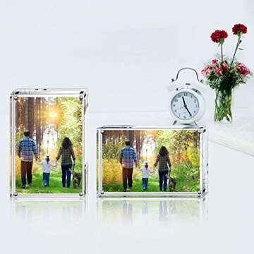Boxalls 5x7 Inches Acrylic Picture Frame, Double Sided Clear Frameless Photo Frames with Magnetic Desktop Transparent