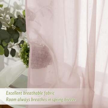 PONY DANCE Semi Sheer Drapes - Window Curtains Natural Home Decor Elegant Flax Linen Textured Curtain Drapes Elegant Design for Living Room, 52" Wide x 84" Long, Dusty Blush, 2 PCs