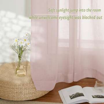 PONY DANCE Semi Sheer Drapes - Window Curtains Natural Home Decor Elegant Flax Linen Textured Curtain Drapes Elegant Design for Living Room, 52" Wide x 84" Long, Dusty Blush, 2 PCs