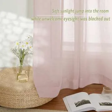 PONY DANCE Semi Sheer Drapes - Window Curtains Natural Home Decor Elegant Flax Linen Textured Curtain Drapes Elegant Design for Living Room, 52" Wide x 84" Long, Dusty Blush, 2 PCs