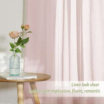 PONY DANCE Semi Sheer Drapes - Window Curtains Natural Home Decor Elegant Flax Linen Textured Curtain Drapes Elegant Design for Living Room, 52" Wide x 84" Long, Dusty Blush, 2 PCs