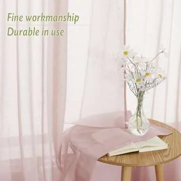 PONY DANCE Semi Sheer Drapes - Window Curtains Natural Home Decor Elegant Flax Linen Textured Curtain Drapes Elegant Design for Living Room, 52" Wide x 84" Long, Dusty Blush, 2 PCs