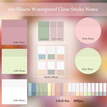 Transparent Sticky Notes,920 Sheets Waterproof Clear Sticky Notes,Clear Post It Notes Transparent fo...