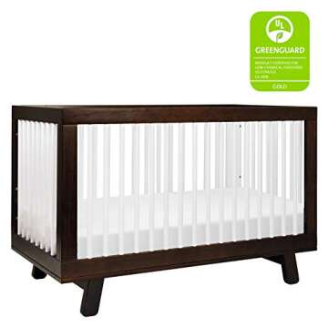 Babyletto Hudson 3-in-1 Convertible Crib with Toddler Bed Conversion Kit in Espresso and White, Gree...