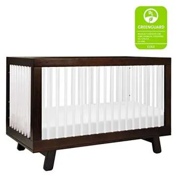 Babyletto Hudson 3-in-1 Convertible Crib with Toddler Bed Conversion Kit in Espresso and White, Gree...