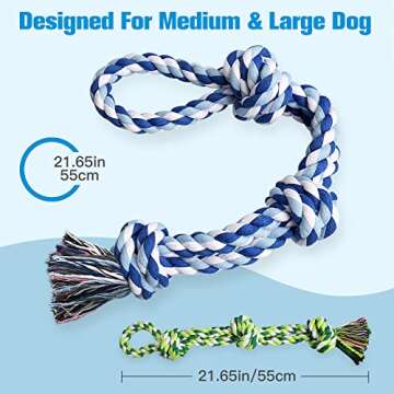 UPSKY Dog Rope Toys 2 Nearly Indestructible Dog Toys, Dog Toy for Medium to Large Breed, Dental Clea...