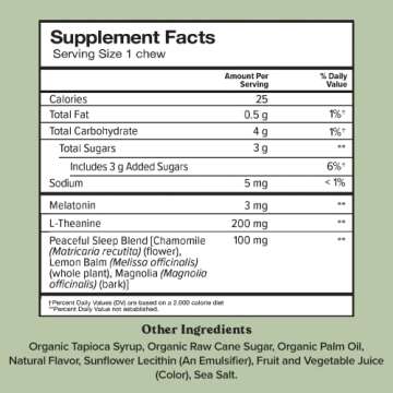 Chewsy Peaceful Sleep Chews, Sleep Support, 3 mg Melatonin, 200 MGS L-Theanine, Chamomile, Lemon Bal...