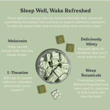 Chewsy Peaceful Sleep Chews, Sleep Support, 3 mg Melatonin, 200 MGS L-Theanine, Chamomile, Lemon Balm, Magnolia, Nighttime Sleep Aid, Naturally Minty Chews, Promotes restful Sleep, 30-Day Supply (1)
