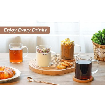 ComSaf 14oz Elegant Glass Coffee Mugs Set - Gift Ready