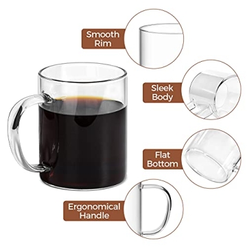 ComSaf 14oz Elegant Glass Coffee Mugs Set - Gift Ready