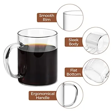 ComSaf 14oz Elegant Glass Coffee Mugs Set - Gift Ready