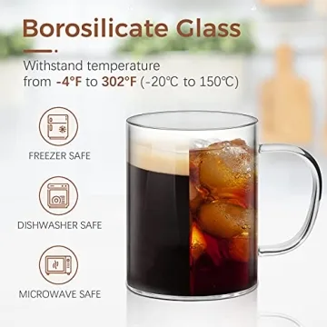 ComSaf 14oz Elegant Glass Coffee Mugs Set - Gift Ready