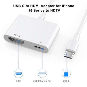 USB C to HDMI Adapter for iPhone 16 15 to TV, Type C Digital AV Adapter 4K Sync Screen Connector Cab...