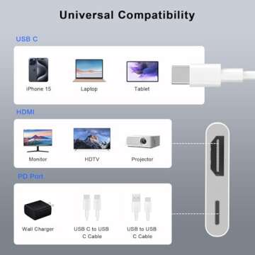 USB C to HDMI Adapter for iPhone 16 15 to TV, Type C Digital AV Adapter 4K Sync Screen Connector Cable for iPhone 16/16 Plus/16 Pro/16 Pro Max/15/15 Plus/15 Pro/15 Pro Max to HDTV Projector Monitor
