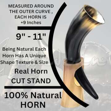 Viking Drinking Horn Mugs 10oz | Handmade Real Horn 9"-12" Cups for Ale Wine Beer Chalice Norse Tank...