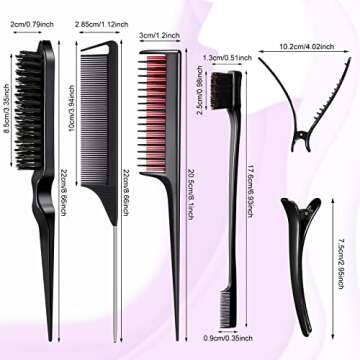 8 Pcs Hair Styling Set for Women, Girls, and Stylists: Teasing Brush, Edge Brush, Triple Comb, Rat T...