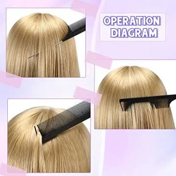 8 Pcs Hair Styling Set for Women, Girls, and Stylists: Teasing Brush, Edge Brush, Triple Comb, Rat Tail Comb with Clips (Black)