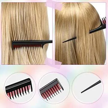 8 Pcs Hair Styling Set for Women, Girls, and Stylists: Teasing Brush, Edge Brush, Triple Comb, Rat Tail Comb with Clips (Black)