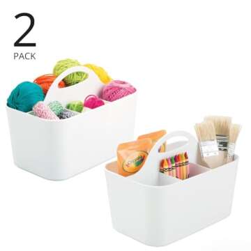mDesign Plastic Portable Craft Storage Organizer Caddy Tote, Divided Basket Bin with Handle for Craf...
